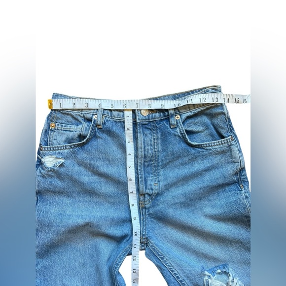 We The Free Free People Jeans Blue Denim Distressed Button Fly Flared Size 25 - Picture 6 of 10